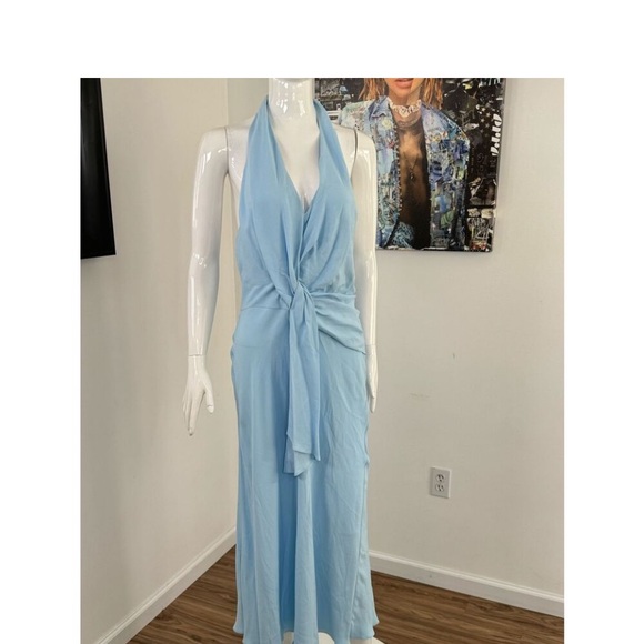 REISS AMBER HALTER NECK TIE DETAIL SILKY BLUE MIDI DRESS Size 6 NWT - Picture 6 of 11
